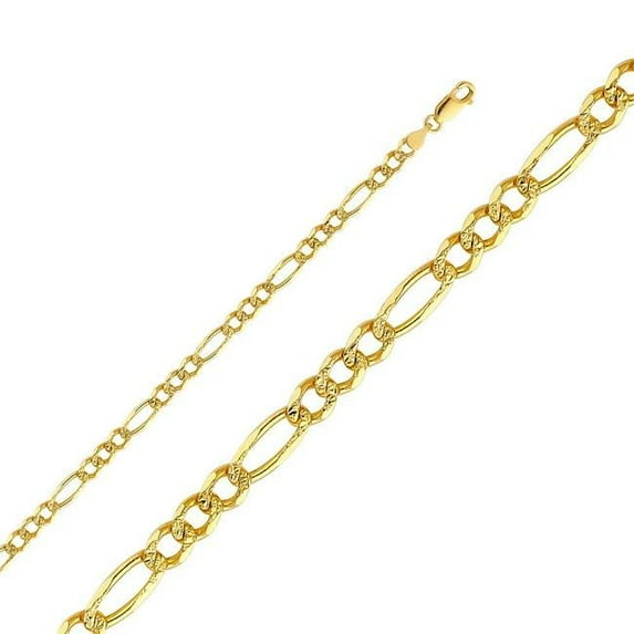 Precious Stars CH-0352-240 24 in. 14K Yellow Gold 4.7 mm Regular Yellow Pave 3 Plus 1 Figaro Chain