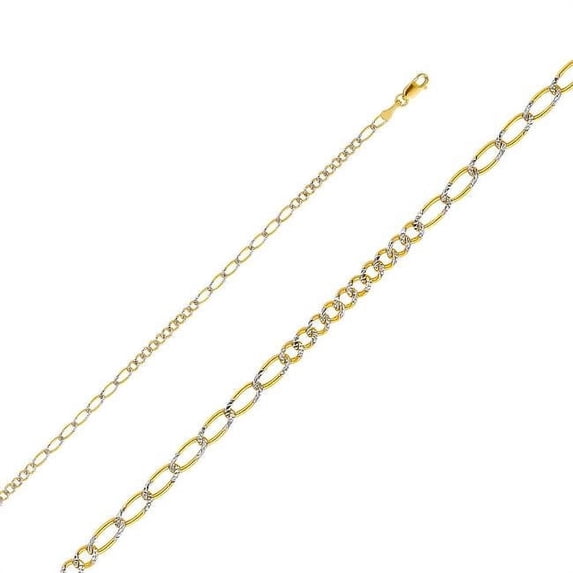 Precious Stars CH-0356-180 18 in. 14K Yellow Gold 2.6 mm White Pave 10 Plus 7 Figaro Chain