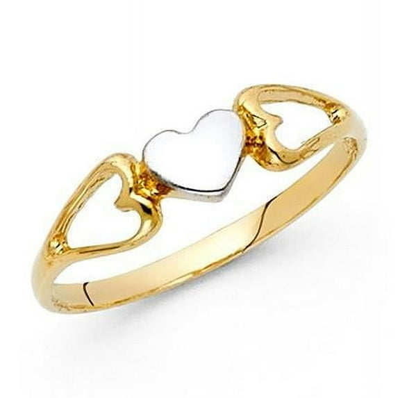 Precious Stars DM02014RG-sz7 14K Two Tone Gold Fancy Triple Heart Ring - Size 7