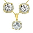 thumbnail image 1 of Precious Stars EP1691-2486-C193-16 16 in. 14K Yellow Gold Cushion-Cut Cubic Zirconia Halo Earring Pendant Set, 1 of 1