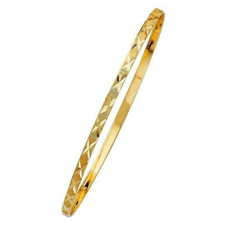 Ribbed Yellow Gold and Diamond Bangle Bracelet