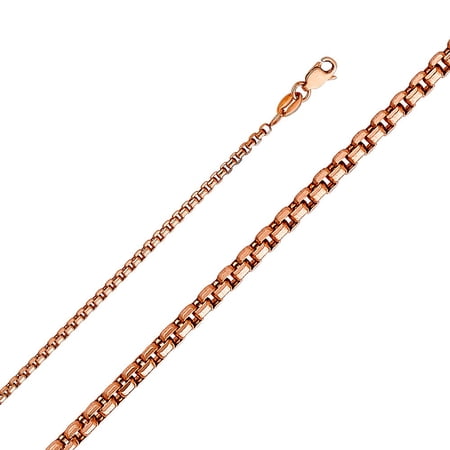 Precious Stars Genuine 14k Rose Gold 1.8mm Hollow Half Round Box Chain Necklace for Men and Women - Perfect for Pendants - Available in 16" 18" 20" 22" 24"