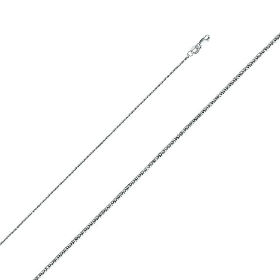 Precious Stars Genuine 14k White Gold 0.8mm Diamond-cut Wheat Chain Necklace for Men and Women - Perfect for Pendants - Available in 16" 18" 20" 22"