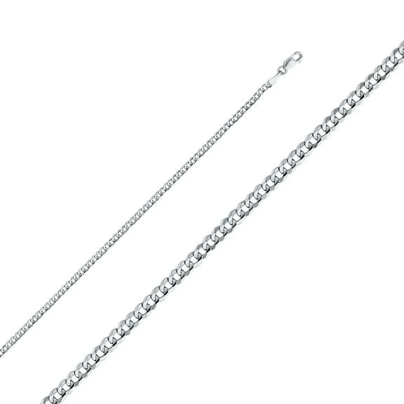Precious Stars Genuine 14k White Gold 2.7mm Concave Cuban Chain Necklace - Perfect for Pendants - Available in 20" 22" 24"