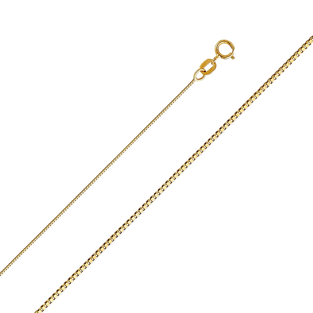 Precious Stars Genuine 14k Yellow Gold 0.5mm Thin Box Chain Necklace for Men and Women - Perfect for Pendants - Available in 16" 18" 20" 22"