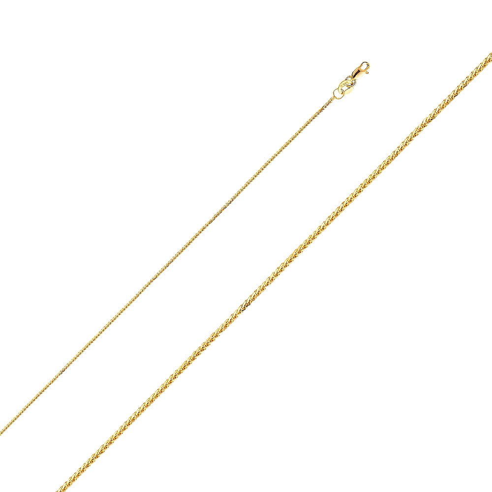 Precious Stars Genuine 14k Yellow Gold 0.8mm Diamond-cut Wheat Chain Necklace for Men and Women - Perfect for Pendants - Available in 16" 18" 20" 22" 24"