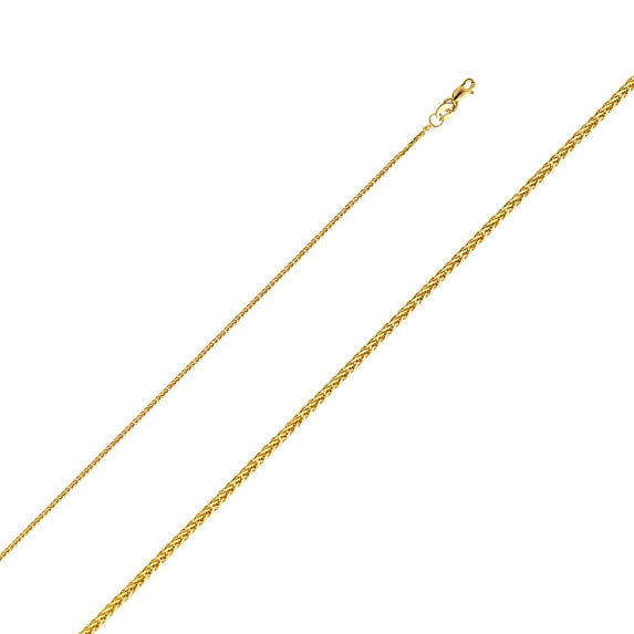 Precious Stars Genuine 14k Yellow Gold 1mm Diamond-cut Wheat Chain Necklace for Men and Women - Perfect for Pendants - Available in 16" 18" 20" 22"