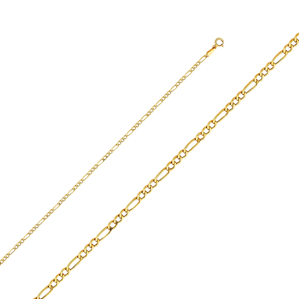 Precious Stars Genuine 14k Yellow Gold 2.1mm Hollow Figaro Chain Necklace for Men and Women - Perfect for Pendants - Available in 16" 18" 20" 22" 24"