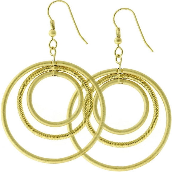 Precious Stars Goldtone Concentric Circle Dangling Earrings