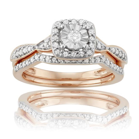 Precious Stars HERI2355-P-sz5 10k Rose Gold 0.40ct TDW White Diamond Square Halo Bridal Set