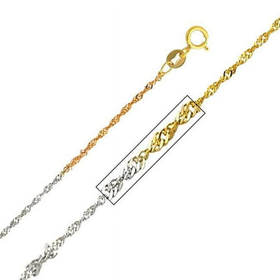 Precious Stars Jewelry 14k Tri-Tone (White Yellow and Rose) Gold 1.2-mm Singapore Chain Necklace (16 inch)