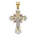 thumbnail image 1 of Precious Stars Jewelry 14k Tri-tone Gold Cubic Zirconia Fancy Crucifix Cross Pendant, 1 of 1