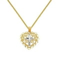 thumbnail image 1 of Precious Stars Jewelry 14k Two-tone Gold Cross and Filigree Heart Pendant with 0.8-mm Yellow Gold Square Wheat Chain, 1 of 1
