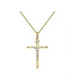 thumbnail image 1 of Precious Stars Jewelry 14k Two-tone Gold Crucifix Religious Pendant with 1.5-mm Flat Wheat Chain (16 inch), 1 of 3