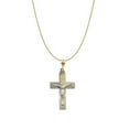 thumbnail image 1 of Precious Stars Jewelry 14k Two-tone Gold Diamond-cut Crucifix Cross Pendant with 0.90-mm Wheat Chain, 1 of 1