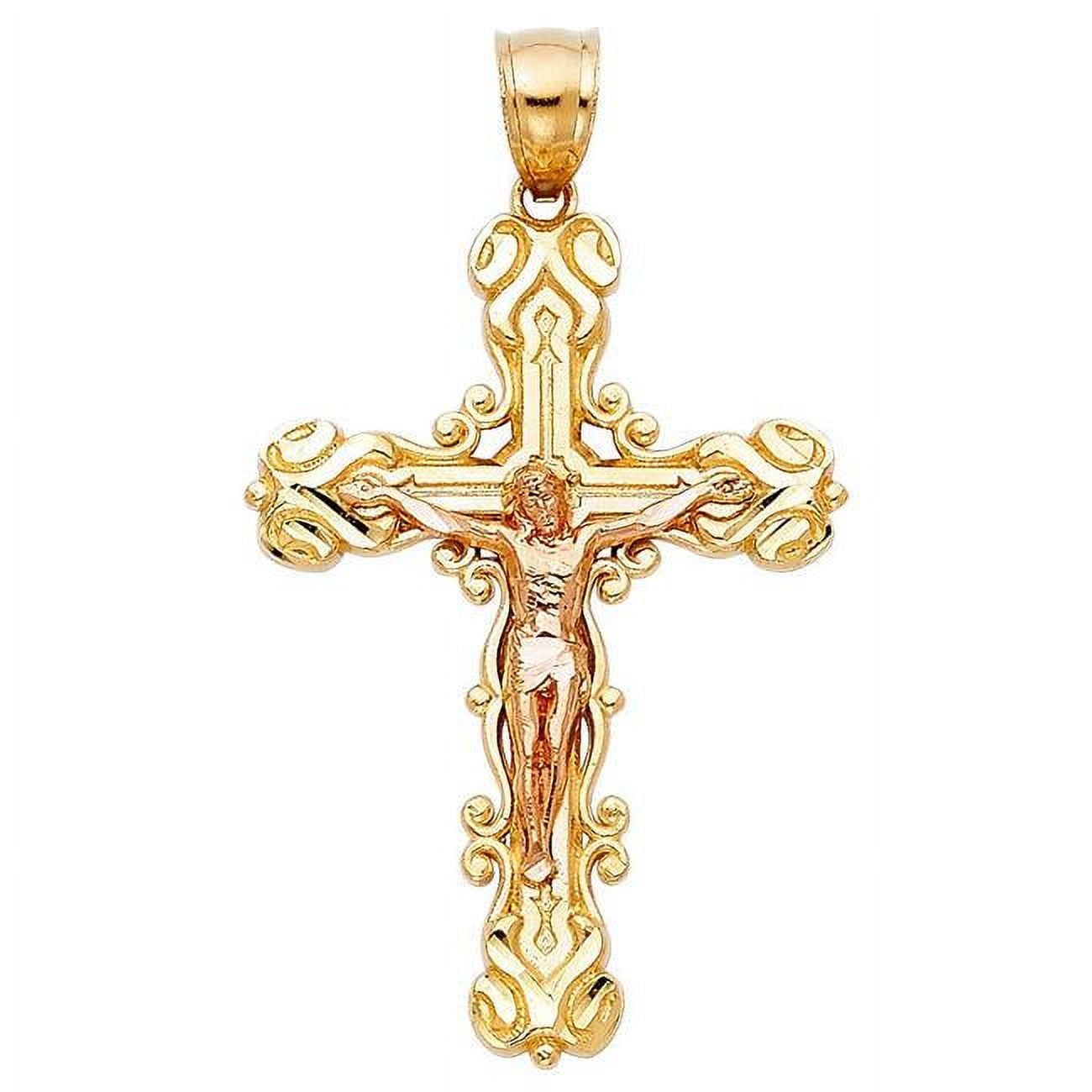 Precious Stars Jewelry 14k Two-tone Gold Fancy Crucifix Cross