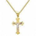 thumbnail image 1 of Precious Stars Jewelry 14k Two-tone Gold Jesus Crucifix Cross Pendant with 1-mm Box Chain (16-inch), 1 of 7