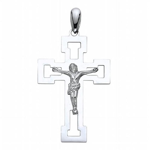 Precious Stars Jewelry 14k White Gold Crucifix Religious Pendant