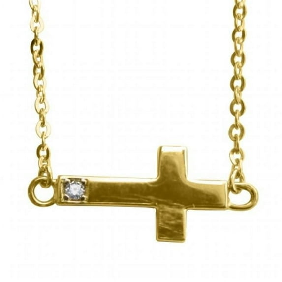 Precious Stars Jewelry 14k Yellow Gold Cubic Zirconia Accent Sideways Cross Necklace