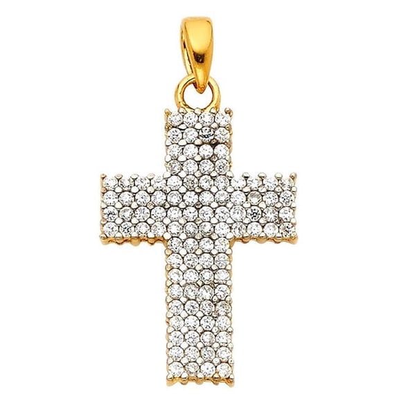 Precious Stars Jewelry 14k Yellow Gold Cubic Zirconia Wide Cross Pendant