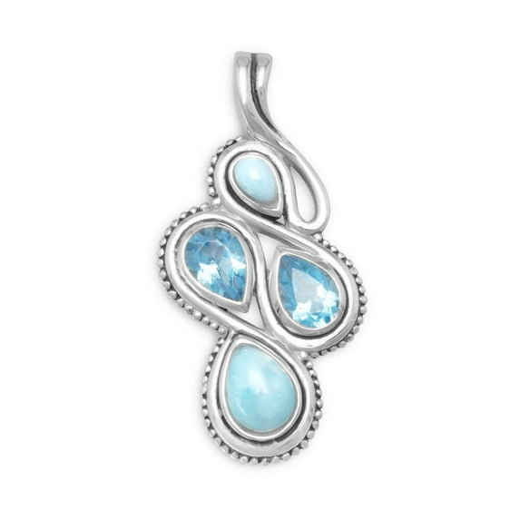 Precious Stars Oxidized Sterling Silver Blue Topaz and Larimar Figure 8 Slide Pendant