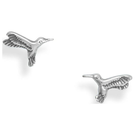 Precious Stars Oxidized Sterling Silver Hummingbird Stud Earrings