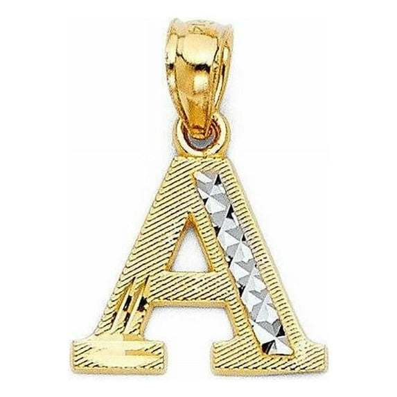 Precious Stars PT-2056-A 14K Two Tone Gold Diamond-Cut Initial Letter A Pendant