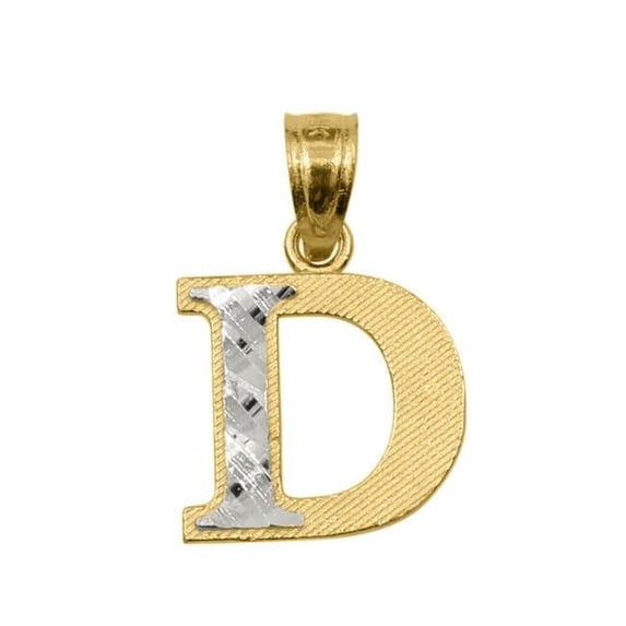 Precious Stars PT-2056-D 14K Two Tone Gold Diamond-Cut Initial Letter D Pendant