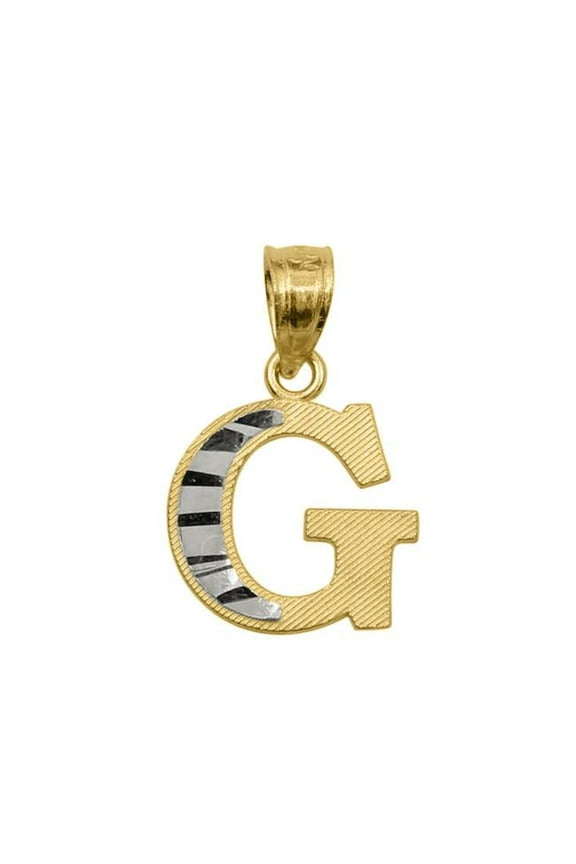 PT-2056-G 14K Two Tone Gold Diamond-Cut Initial Letter G Pendant
