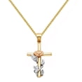 thumbnail image 1 of Precious Stars PT1016-CH188-18 1.5 mm 14k Tri-tone Gold Floral Cross Pendant with Flat Wheat Chain, 1 of 1
