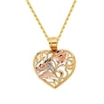 thumbnail image 1 of Precious Stars PT1942-CH218-20 20 in. 14k Tri-tone Gold Flower & Butterfly Filigree Heart Pendant with Yellow Gold Snail Chain, 1 of 1