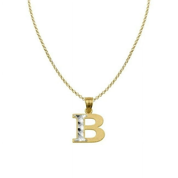 Precious Stars PT2056B-CH227-16 16 in. 14K Two Tone Gold Diamond-Cut Initial Letter B Pendant with 1.2 mm Rolo Chain