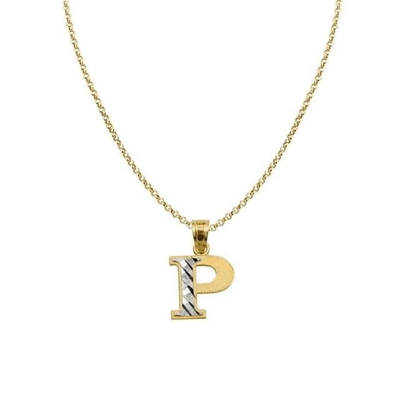 Precious Stars PT2056P-CH227-16 16 in. 14K Two Tone Gold Diamond-Cut Initial Letter P Pendant with 1.2 mm Rolo Chain