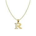 thumbnail image 1 of Precious Stars PT2056R-CH227-16 16 in. 14K Two Tone Gold Diamond-Cut Initial Letter R Pendant with 1.2 mm Rolo Chain, 1 of 1