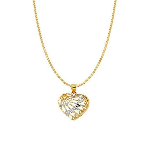 Precious Stars PT425-CH193-22 0.8 mm 14k Two-tone Gold Ray of Hearts Heart Pendant with Square Wheat Chain