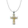 thumbnail image 1 of Precious Stars PT935-CH143-20 2 mm 14k Two-tone Gold Cubic Zirconia Fancy Cross Pendant with Solid Rope Chain, 1 of 1