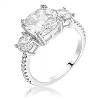 Precious Stars R08709R-C01-05 Precious Stars Silver Cushion-Cut Cubic zirconia 3-Stone Engagement Ring