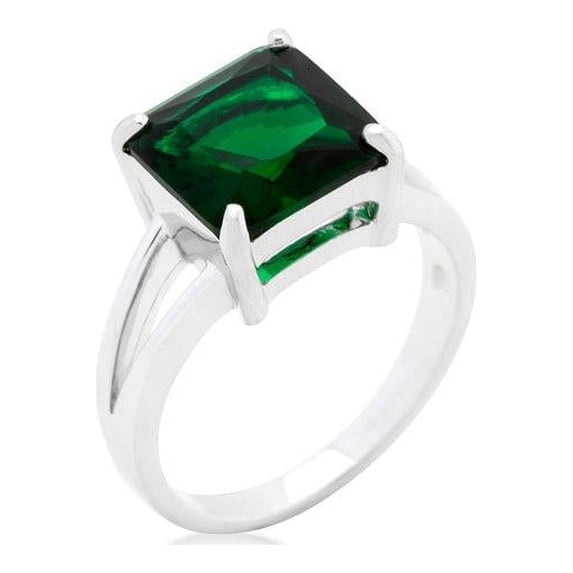 Precious Stars Precious Stars Silvertone Princess-Cut Emerald Green Cubic Zirconia Ring