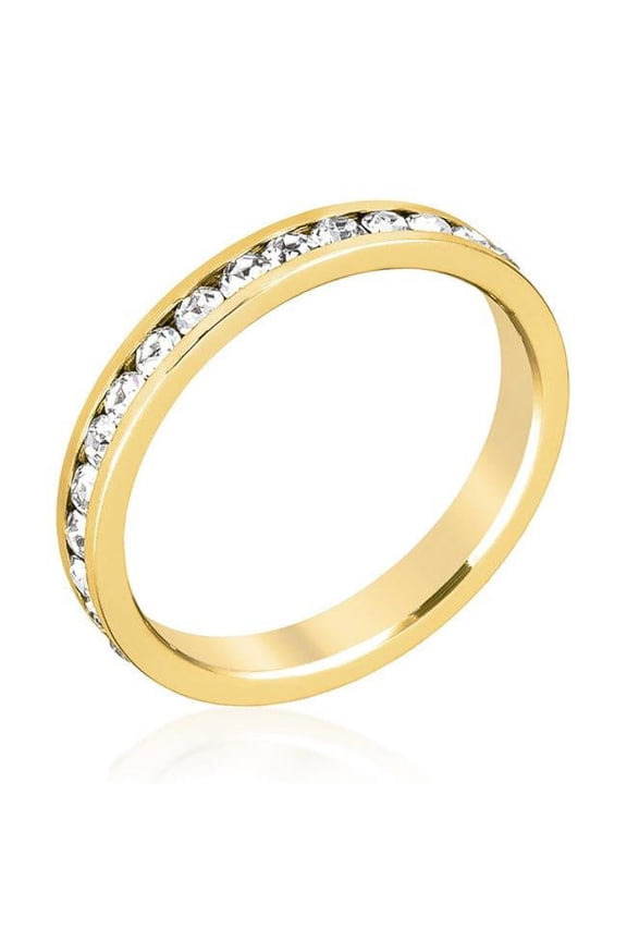R01147G-C02-09 Precious Stars Goldtone Round-Cut Clear Swarovski Crystals Stackable Ring
