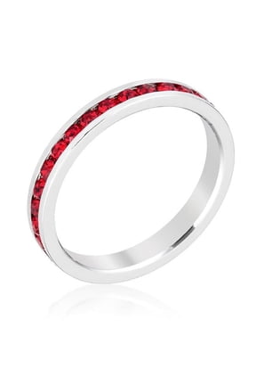 R01147R-V10-05 Precious Stars Rhodium Round-Cut Red Swarovski Crystals Stackable Ring