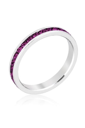 R01147R-V20-05 Precious Stars Rhodium Round-Cut Purple Swarovski Crystals Stackable Ring