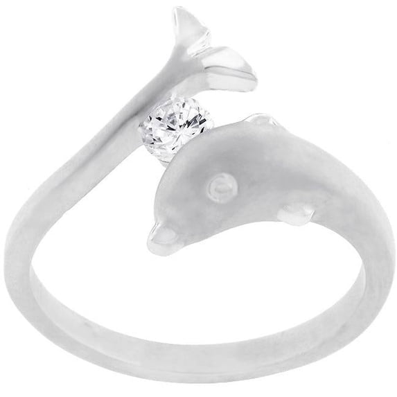 Precious Stars R07206N-C01-10 Precious Stars Silvertone Matte Finish Cubic Zirconia Dolphin Ring