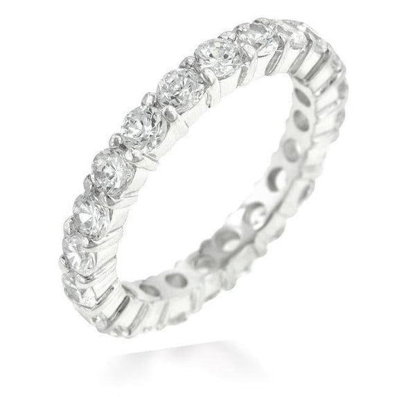 Precious Stars R07349R-C01-07 Precious Stars Silvertone Round-Cut Cubic Zirconia Eternity Ring