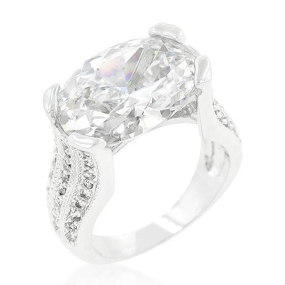 Precious Stars R07422R-C01-06 Precious Stars Silvertone Clear Oval-Cut Cubic Zirconia Triplet Ring