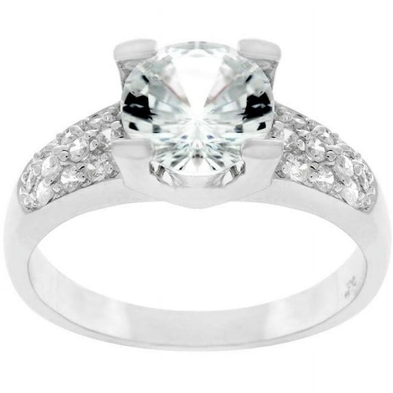 Precious Stars R07494R-C01-08 Precious Stars Silvertone Large Round-Cut Cubic Zirconia Engagement Ring