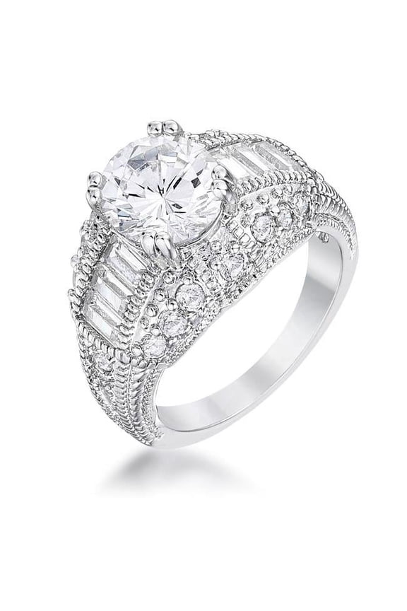 R07634R-C01-10 Precious Stars Silvertone Round-Cut Cubic Zirconia Magnificent Engagement Ring