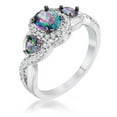 thumbnail image 1 of Precious Stars R08599T-C19-07 Precious Stars Silvertone Oval-Cut Mystic Cubic Zirconia 3 Stone Twisted Halo Ring, 1 of 1