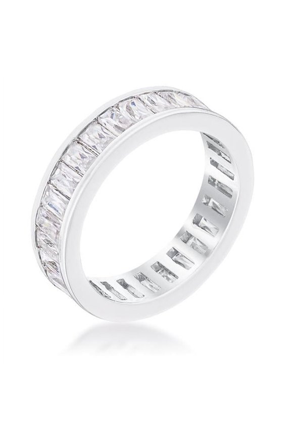 R08722R-C01-07 Precious Stars Silvertone Emerald-Cut Cubic Zirconia Eternity Band