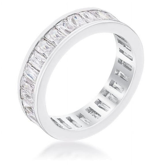 Precious Stars R08722R-C01-08 Precious Stars Silvertone Emerald-Cut Cubic Zirconia Eternity Band