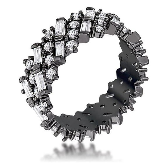 Precious Stars R08725B-C01-08 Precious Stars Blackplated Round and Baguette-Cut Cubic Zirconia Eternity Band